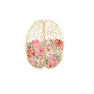 Floral Anatomical Brain Cross Stitch Pattern cross stitch Floral Brain Science geeky cross stitch floral cross stitch pattern image 1