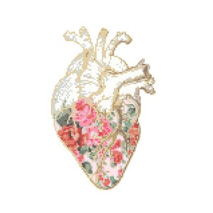 Floral Anatomical heart Cross Stitch Pattern cross stitch Floral heart Science geeky cross stitch floral cross stitch pattern image 2