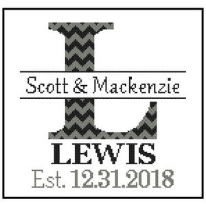 1 custom Monogram Cross Stitch Pattern Modern Initial Family Name Wedding Gift House Warming chevron Wedding Record Anniversary Home Decor image 9