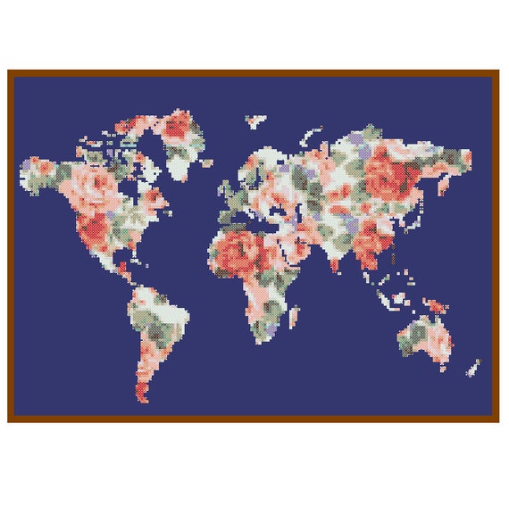 world map cross stitch pattern modern cross stitch pattern etsy