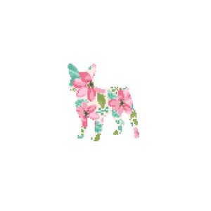 Frenchie Bulldog Silhouette Cross Stitch Pattern Floral Water color effect Pet animal wall art French Bull Dog cross stitch modern gift image 2