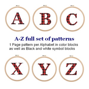 Monogram Cross Stitch A-Z alphabet set Buffalo Plaid Letter (medium size) cross stitch Pattern A to Z letter cross stitch Wedding Christmas