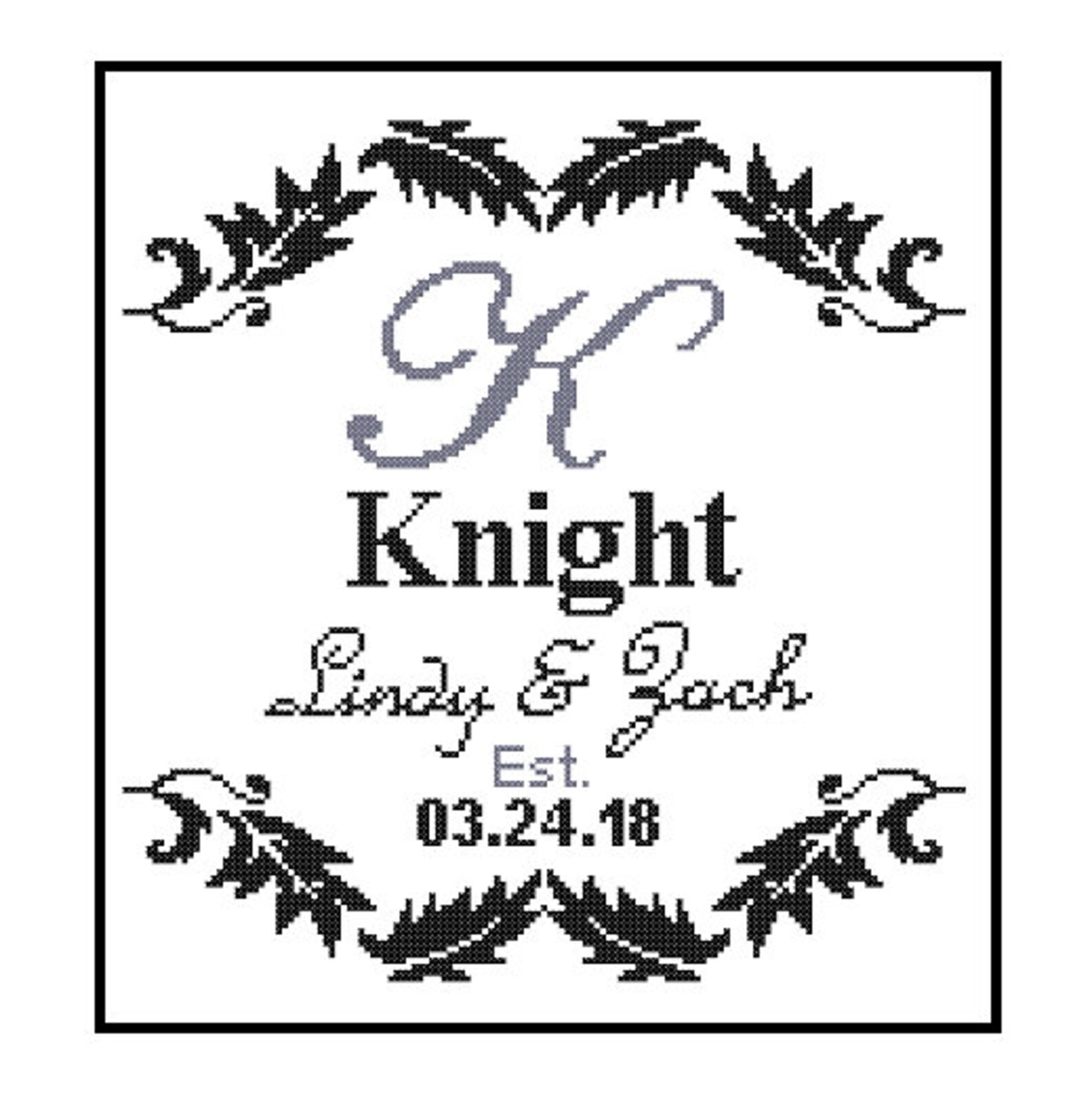 Modern Wedding Cross Stitch Pattern Custom Monogram Cross Etsy