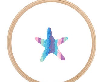Starfish Cross Stitch Pattern blue pink wall art sea life modern cross stitch nautical star fish ocean great gift