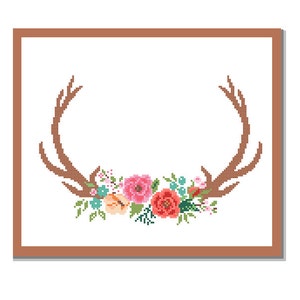 Modern Deer Cross Stitch Pattern cross stitch Floral Antler theme Deer Antlers cross stitch Stag Antlers cross stitch pattern image 2