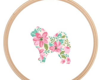 Chow chow Silhouette Cross Stitch Pattern Floral Water color effect Pet animal wall art Dog cross stitch modern trendy great gift