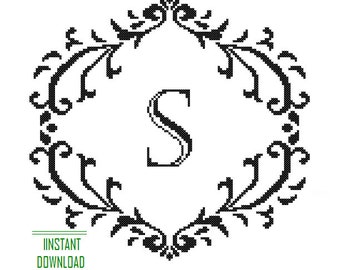 Instant Download Cross Stitch Monogram Pattern black Monogram Initial Alphabet S letter S Gift Home Decor House Warming Wedding Anniversary