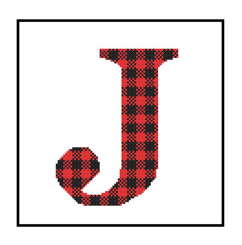 Buffalo Plaid Monogram J Cross Stitch Pattern J Initial J Letter cross stitch Wedding Gift split letter cross Wedding Record Anniversary image 4