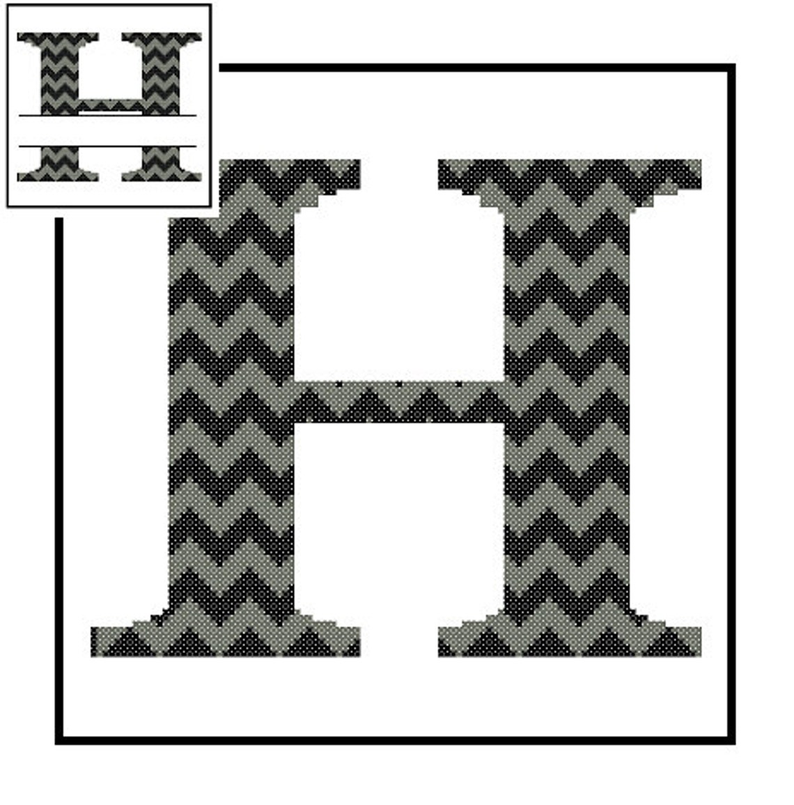 Chevron Monogram H Cross Stitch Pattern H Initial H Letter Cross Stitch ...