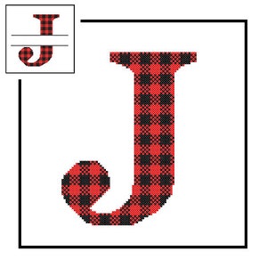 Buffalo Plaid Monogram J Cross Stitch Pattern J Initial J Letter cross stitch Wedding Gift split letter cross Wedding Record Anniversary image 1