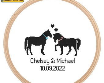 Horse Wedding cross stitch DIY customizable Pattern Modern Wedding cross stitch Couple Wedding Record Horses Sampler Wedding Anniversary
