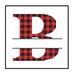 Buffalo Plaid Monogram B Cross Stitch Pattern B Initial B Letter cross stitch Wedding Gift split letter cross Wedding Record Anniversary image 3