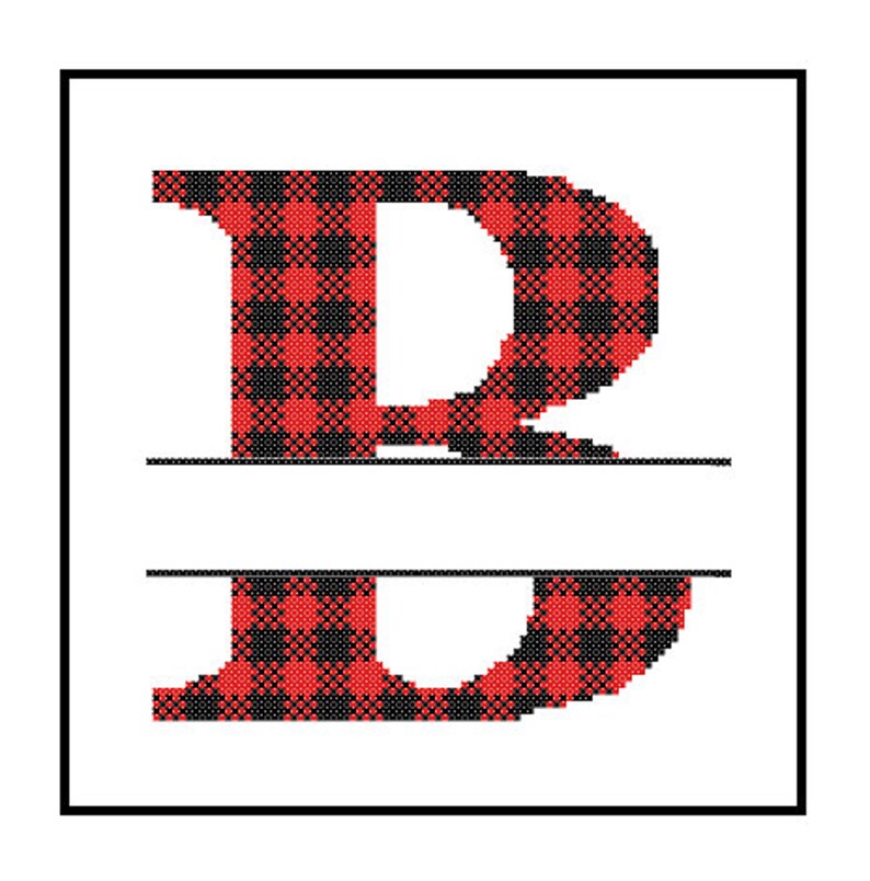 Buffalo Plaid Monogram B Cross Stitch Pattern B Initial B Letter cross stitch Wedding Gift split letter cross Wedding Record Anniversary image 3