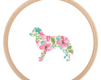 Nova Scotia Duck Tolling Retriever Dog Silhouette Cross Stitch Pattern Floral Water color effect Pet wall art Dog cross stitch