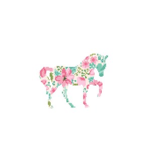 Horse Silhouette Cross Stitch Pattern Floral Water color effect Pet animal wall art Horse cross stitch modern Farm trendy great gift image 2