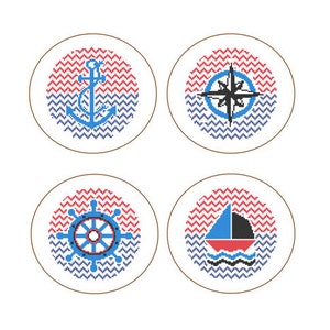 Instant Download set of 4 Cross Stitch Patterns anchor nautical wheel yacht compass red blue gift cute and modern looks image 1