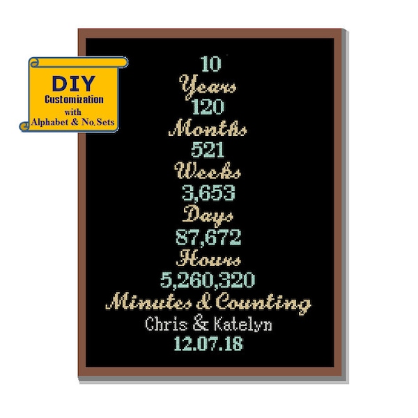 Instant Download Cross Stitch Pattern DIY customizable 10th Anniversary Cross Stitch Pattern 10 Anniversary Tenth Gift House Warming Record