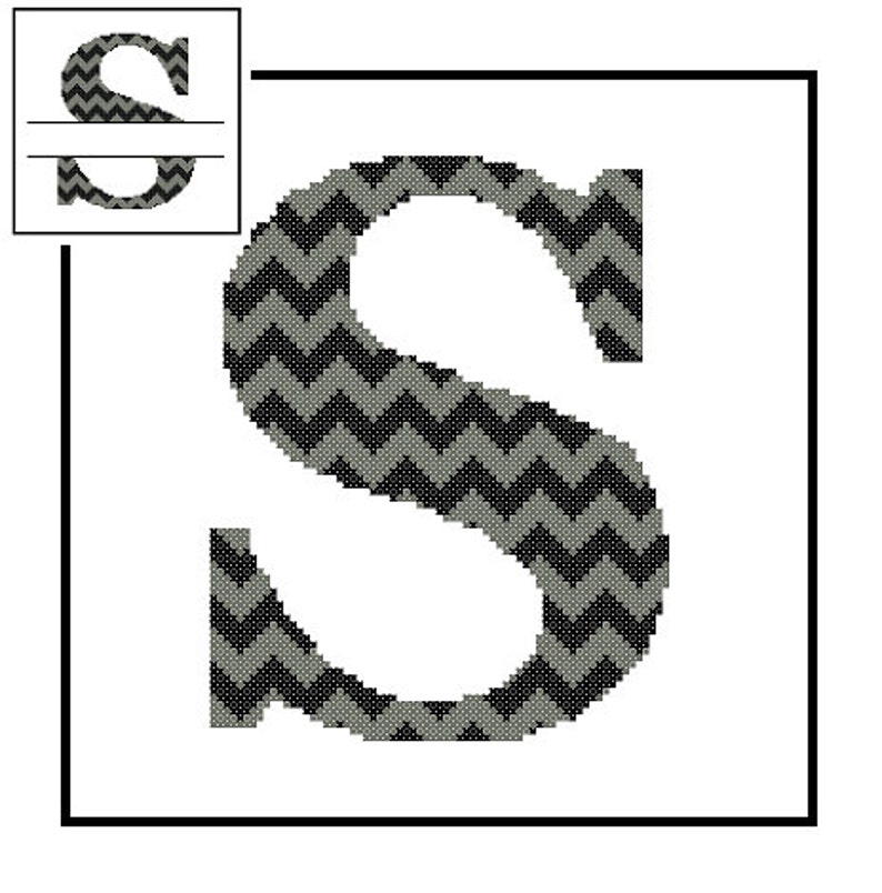 Chevron Monogram S Cross Stitch Pattern S Initial S Letter cross stitch Wedding Gift split letter cross Wedding Record Anniversary image 1