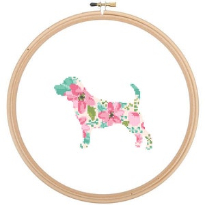 Beagle Silhouette Cross Stitch Pattern Floral Water color effect Pet animal wall art Beagle Dog cross stitch modern great gift image 1