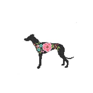 Greyhound Silhouette Cross Stitch Pattern Floral roses Pet animal wall art Dog cross stitch modern grey hound dog cross stitch image 2