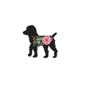 Black Poodle Silhouette Cross Stitch Pattern Floral Roses Pet animal wall art Dog cross stitch modern trendy great gift image 2