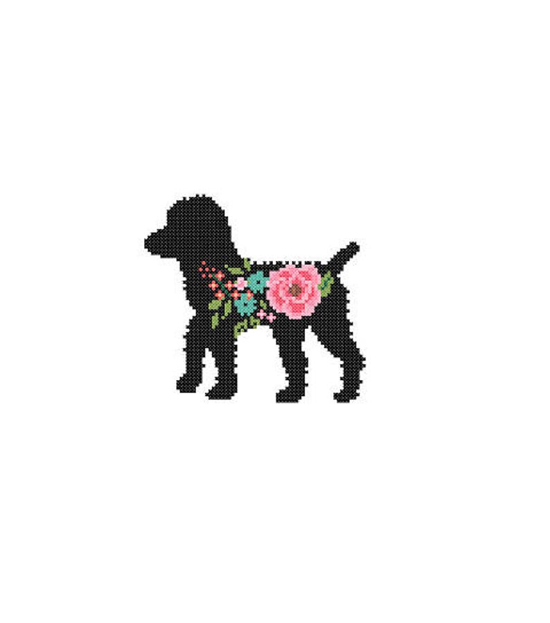 Black Poodle Silhouette Cross Stitch Pattern Floral Roses Pet animal wall art Dog cross stitch modern trendy great gift image 2