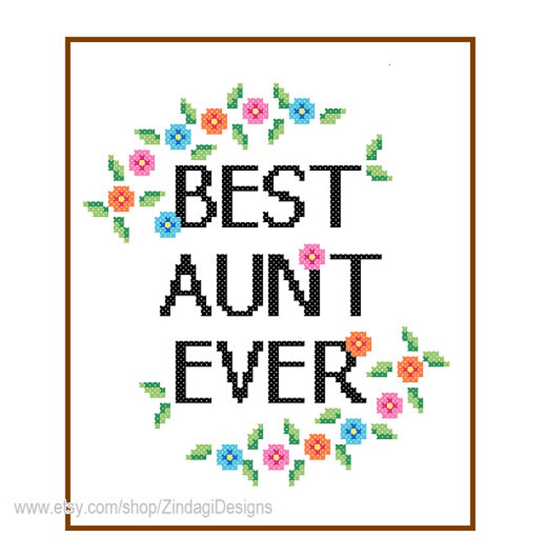 Aunt cross stitch Pattern Instant Download Best Aunt Ever colourful quote DIY mothers day gift aunt love aunt cross stitch Best Aunt Ever image 2