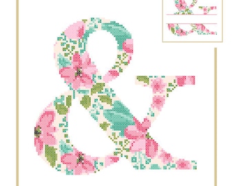 Floral Monogram Ampersand Cross Stitch Pattern Initial Ampersand Letter cross stitch split letter cross Wedding Anniversary