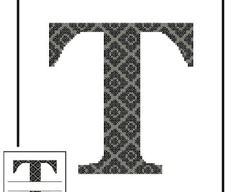 Monogram T Cross Stitch Pattern T Initial T Letter cross stitch Wedding Gift House Warming split letter cross Wedding Record Anniversary