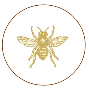 Modern Cross Stitch Bee silhouette pattern golden insect cross stitch wall art cushion pillow card gift image 1
