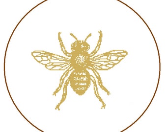 Modern Cross Stitch Bee silhouette pattern golden insect cross stitch wall art cushion pillow card gift