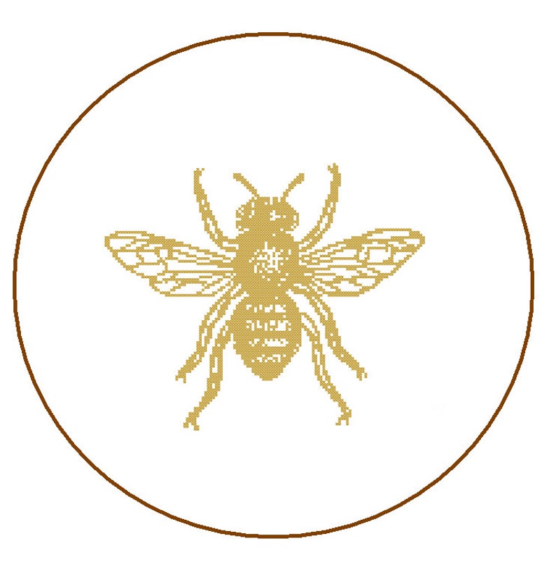 Modern Cross Stitch Bee silhouette pattern golden insect cross stitch wall art cushion pillow card gift image 1