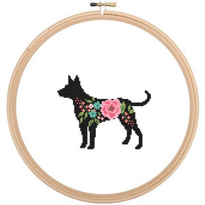Berg Feist Silhouette Kreuzstich Muster floral Rosen Haustier Tier Wand Kunst Berg Feist Hund Kreuzstich moderne Geschenk