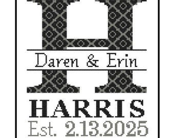 1 custom Monogram Cross Stitch Pattern Modern cross stitch monogram Initial Family Wedding Gift House Warming Wedding Record Anniversary