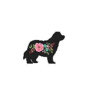 Newfoundland Silhouette Cross Stitch Pattern Floral Newfie Pet animal wall art Newfoundland Dog cross stitch modern trendy great gift image 2