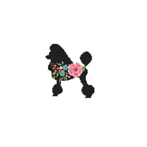 Poodle Silhouette Cross Stitch Pattern Floral Roses Pet animal wall art Dog cross stitch modern trendy great gift image 2