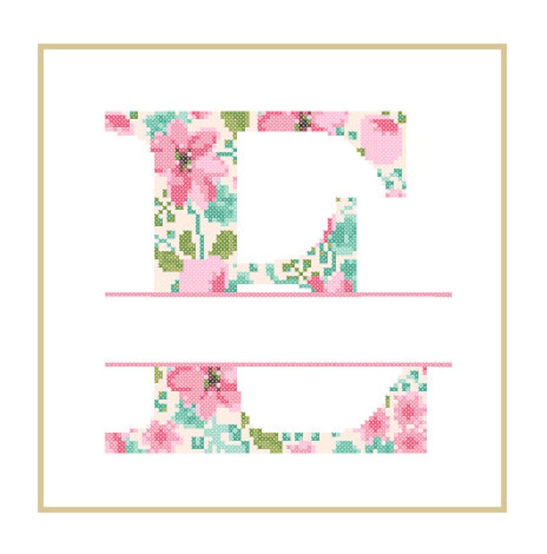 Floral Monogram E Cross Stitch Pattern E Initial E Letter ...