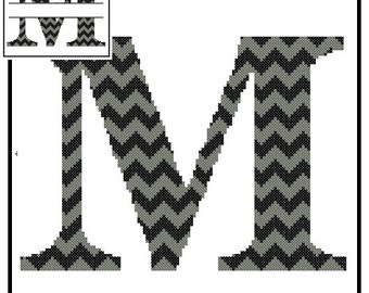 Chevron Monogram M Cross Stitch Pattern M Initial M Letter cross stitch Wedding House Warming split letter cross Wedding Record Anniversary
