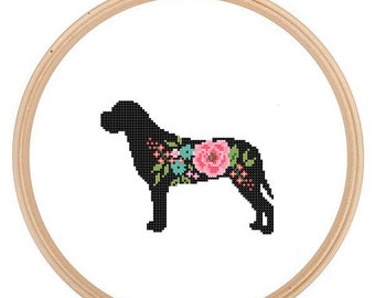 English Mastiff Silhouette Cross Stitch Pattern floral roses Pet animal wall art English Mastiff Dog cross stitch modern gift