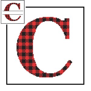 May include: Red and black buffalo check letter C. The letter is in a white square frame.