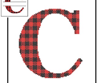 Buffalo Plaid Monogram C Cross Stitch Pattern C Initial C Letter cross stitch Wedding Gift split letter cross Wedding Record Anniversary