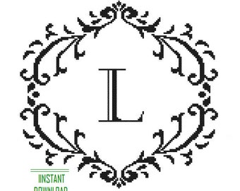 Instant Download Cross Stitch Pattern black Monogram L Initial Alphabet L letter L Gift Home Decor House Warming Wedding Anniversary Gift