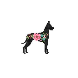 Great Dane Silhouette Cross Stitch Pattern Floral Pet animal wall art Dog cross stitch modern trendy great gift image 2