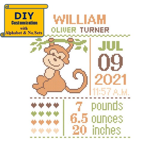 Cross Stitch Baby Birth Sampler Birth Announcement Fox Etsy