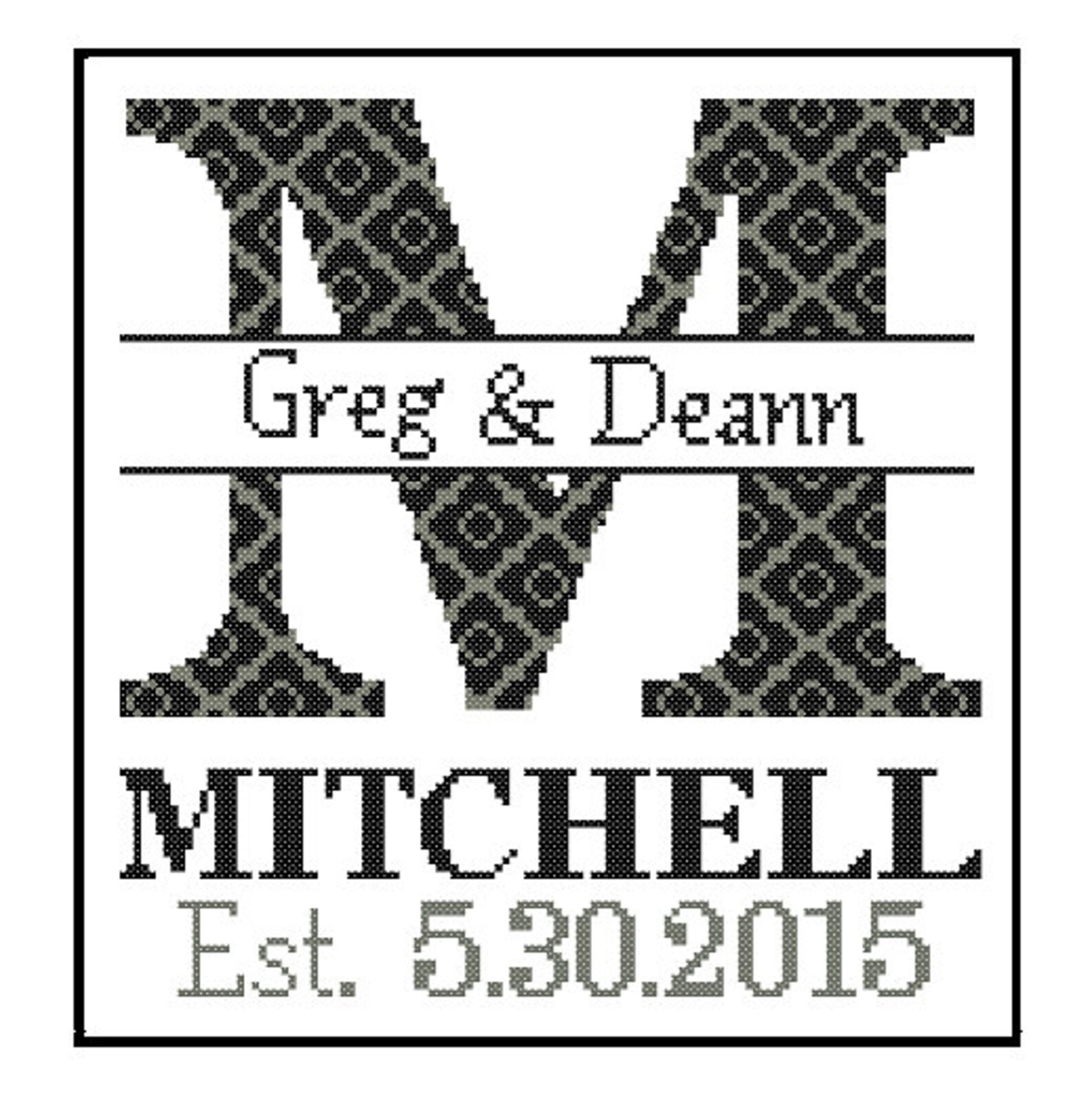 Modern wedding cross stitch Pattern Custom Monogram Cross Etsy