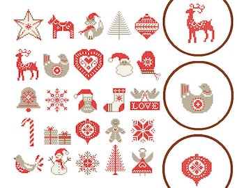 25 Christmas ornaments cross stitch Modern Christmas Cross Stitch Pattern Nordic Christmas Ornaments cross stitch scandinavian theme
