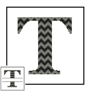 May include: Black and white chevron patterned letter T. The letter is in a white square frame with a black border.