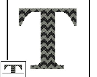 Chevron Monogram T Cross Stitch Pattern T Initial T Letter cross stitch Wedding Gift split letter cross Wedding Record Anniversary
