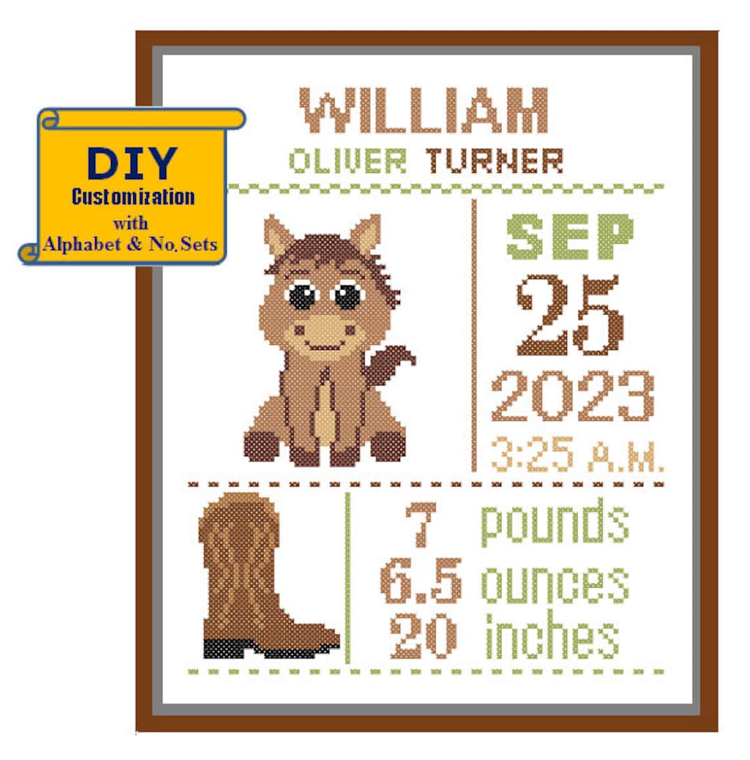 Horse Birth Record Cross Stitch Birth Sampler Cross Stitch Baby DIY