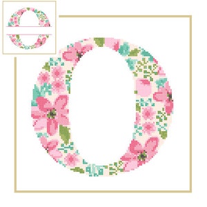 May include: A floral monogram letter O with pink and green flowers on a white background. The letter is surrounded by a gold frame.